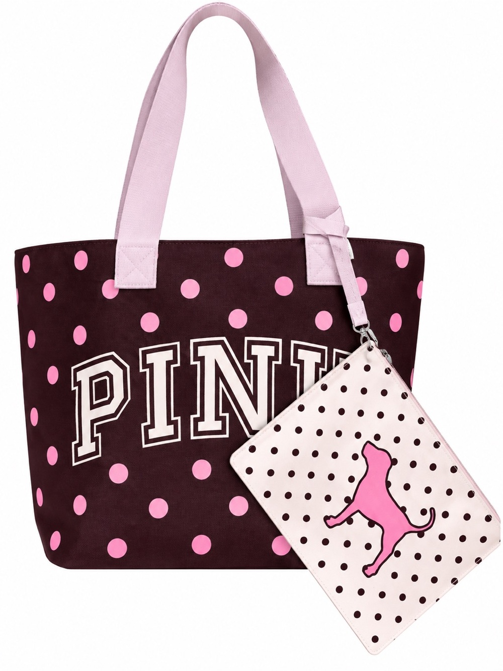 Victoria’s Secret PINK Polka Dot Large Tote Bag + Pouch NWT